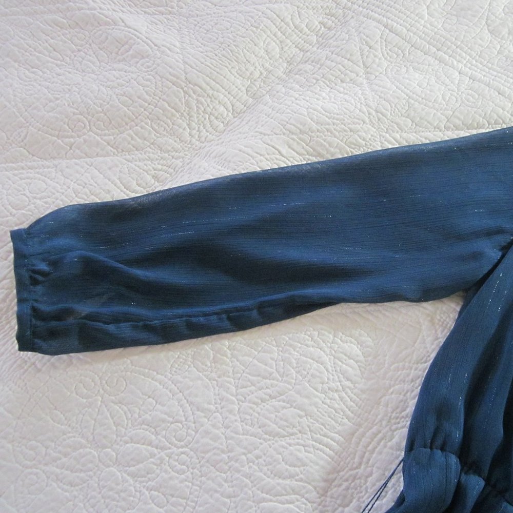 Point Sur Dress 8 Faux Wrap Crinkle Chiffon Blue L0112 - Picture 6 of 11